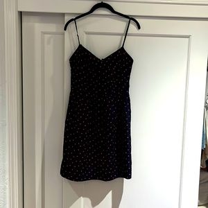 J. Crew navy mini dress with pink polka dots